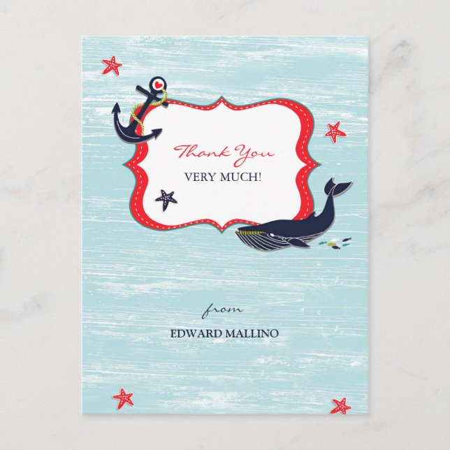 Vielen Dank Anchor Whale Postcard Postkarte (Vorderseite)