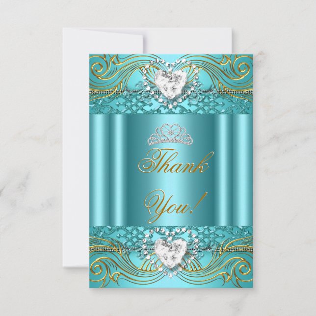 Vielen Dank Aquamarin Blue Gold Quinceanera Dankeskarte (Vorderseite)