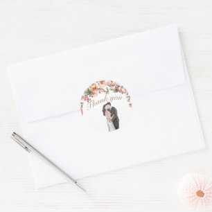 Vielen Dank Aquarell florale moderne Hochzeit Runder Aufkleber