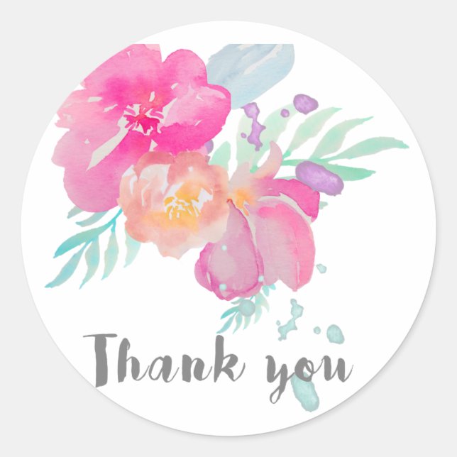 Vielen Dank, Aquarellfarben-Blume Runder Aufkleber (Vorderseite)