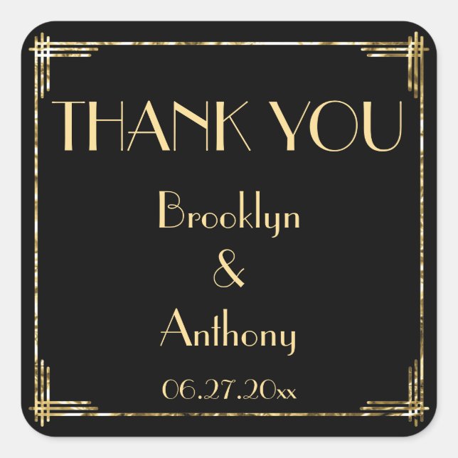 Vielen Dank Art Deco Wedding Stickers Gold Foil (Vorderseite)