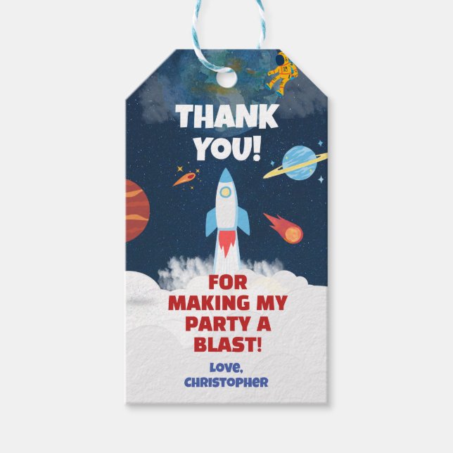 Vielen Dank Astronaut Birthday Party Outer Space Geschenkanhänger (Vorderseite)