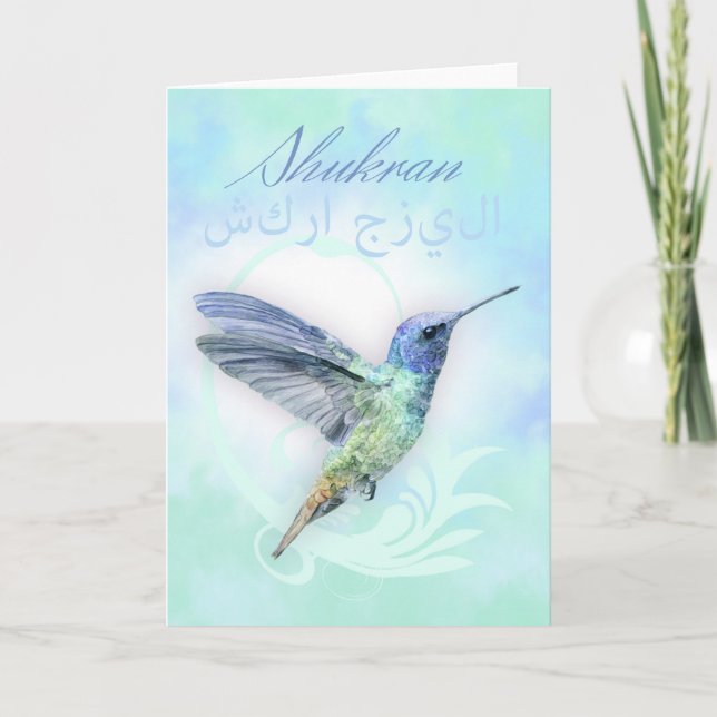 Vielen Dank auf Arabisch - Watercolor Hummingbird  Dankeskarte (Vorderseite)