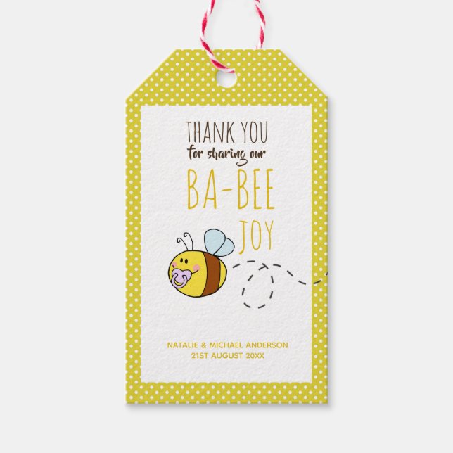 Vielen Dank BA-BEE Baby Shower Yellow Punkt Geschenkanhänger (Vorderseite)