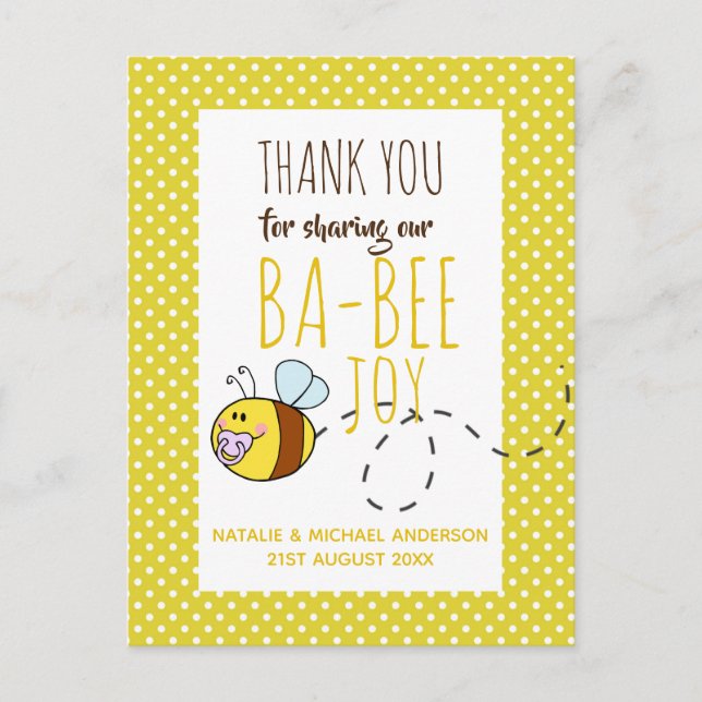 Vielen Dank BA-BEE Baby Shower Yellow Punkt Postkarte (Vorderseite)