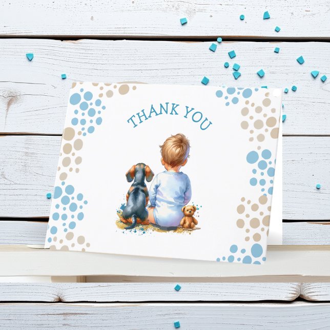 Vielen Dank, Baby and Dackel Puppy Baby Dusche Dankeskarte (Von Creator hochgeladen)