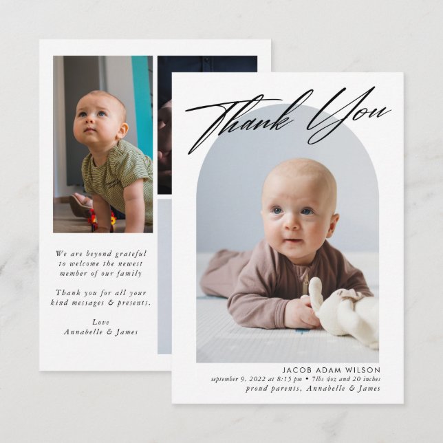 Vielen Dank, Baby Birth Foto Collage Dankeskarte (Vorne/Hinten)