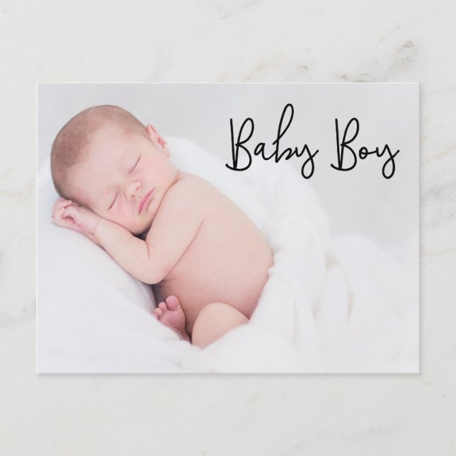 Vielen Dank, Baby Boy Birth Ankündigung Skript-Tex Postkarte (Vorderseite)