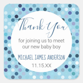 Vielen Dank Baby Boy Shower Blue Polka Dots Quadratischer Aufkleber