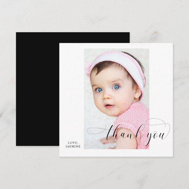 Vielen Dank Baby Calligraphy Swashes Elegant Simpl Karte (Vorne/Hinten)