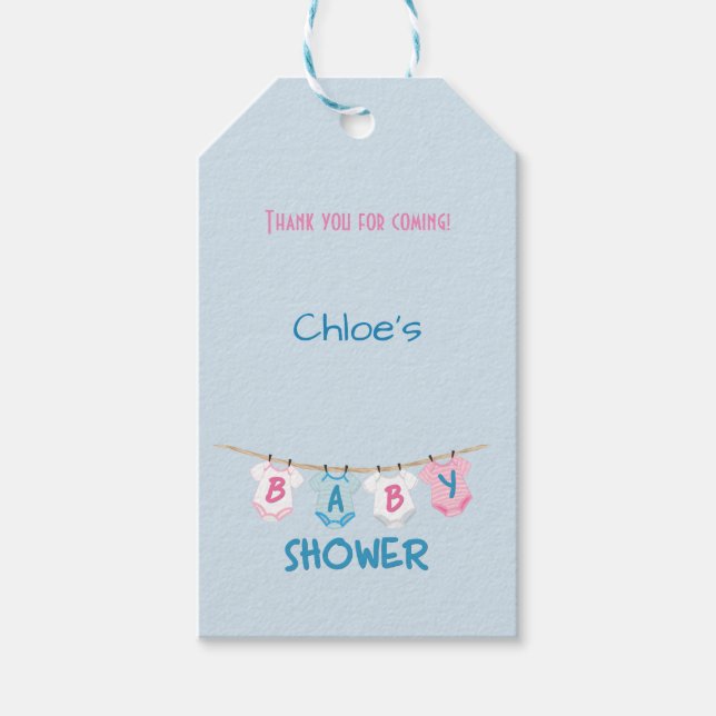 Vielen Dank Baby Dusche Clothesline Layette Geschenkanhänger (Vorderseite)