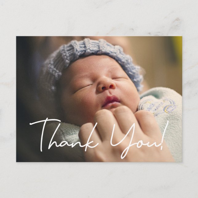 Vielen Dank, Baby Foto Birth Ankündigung Postkarte (Vorderseite)