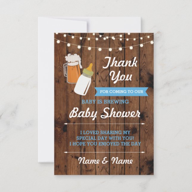 Vielen Dank, Baby Shower Beer Brewing Boy Blue Einladung (Vorderseite)