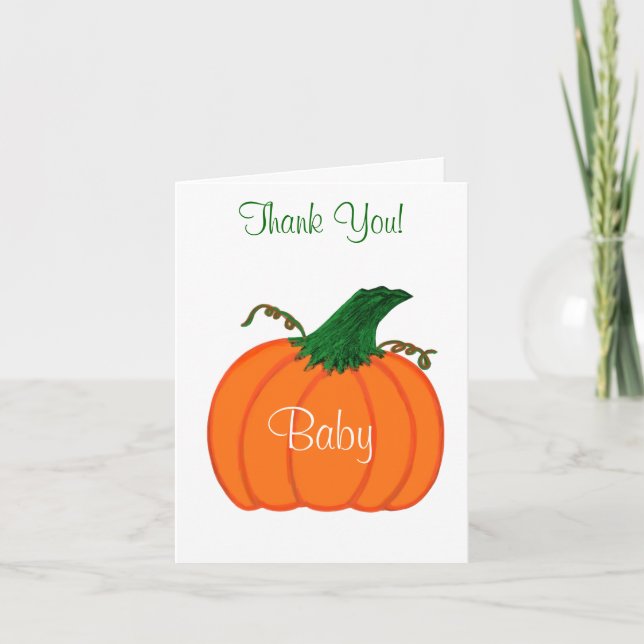 Vielen Dank, Baby Shower Orange Pumpkin Dankeskarte (Vorderseite)