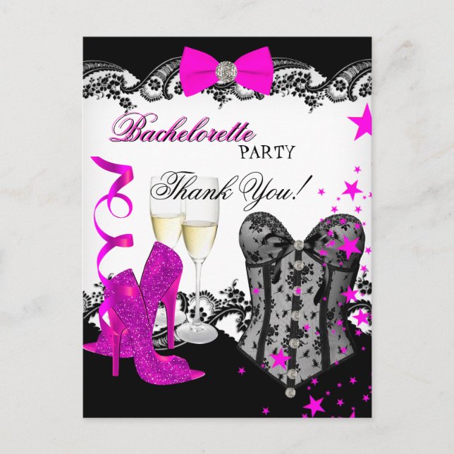 Vielen Dank Bachelorette Lace Pink Corset Champagn Postkarte (Vorderseite)