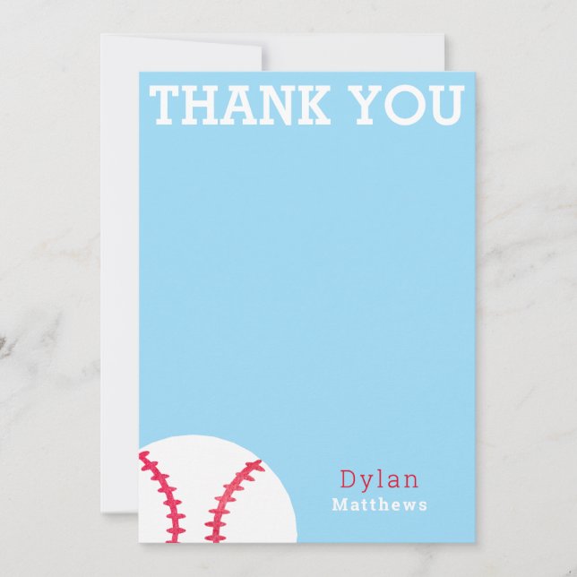 Vielen Dank Baseball Sports Blue Personalisiert Dankeskarte (Vorderseite)