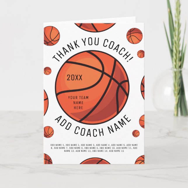 Vielen Dank Basketball Coach Team Player Namen hin Dankeskarte (Vorderseite)
