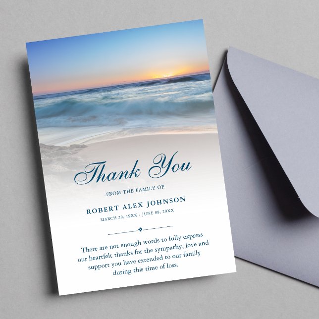 Vielen Dank Beach Beerdigung Foto Beileid Gkurze B Dankeskarte (Blue Beach Sympathy Thank You Card )