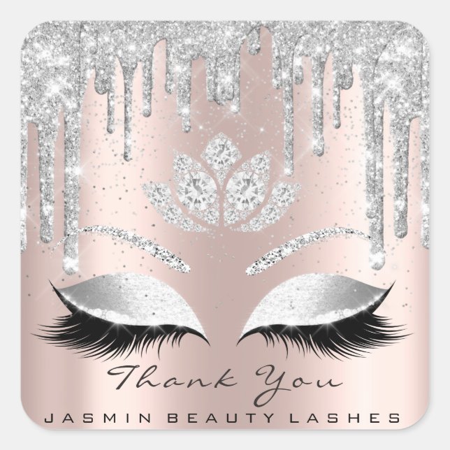 Vielen Dank Beauty Lashes Bridal Gray Rose Glitzer Quadratischer Aufkleber (Vorderseite)