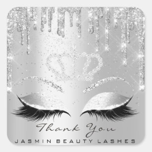 Vielen Dank Beauty Lashes Bridal Gray Silver Glitz Quadratischer Aufkleber