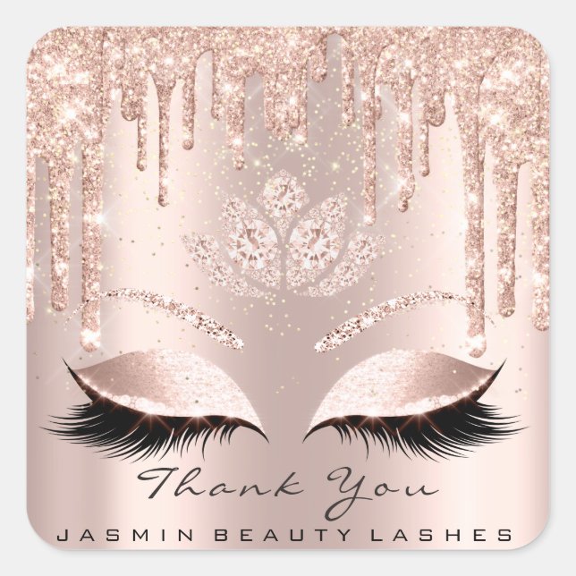 Vielen Dank Beauty Lashes Lotus Bridal Rose Glitze Quadratischer Aufkleber (Vorderseite)