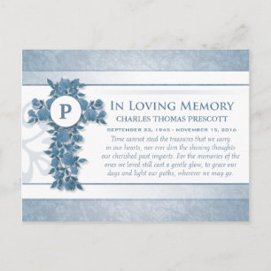Vielen Dank Beileid Blue Floral Cross Post Card Postkarte