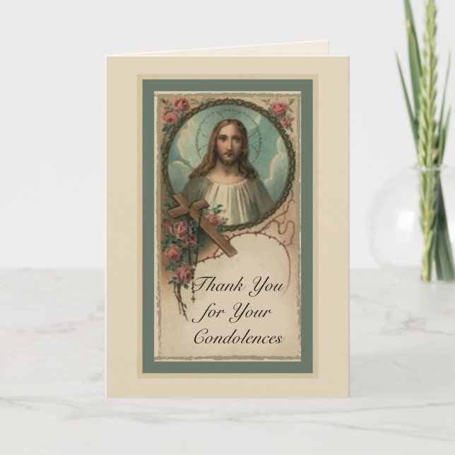 Vielen Dank, Beileid Rosary Jesus Cross Dankeskarte (Vorderseite)