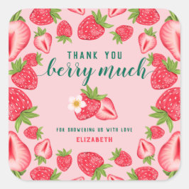 Vielen Dank Berry Much Strawberry Baby Dusche Cust Quadratischer Aufkleber