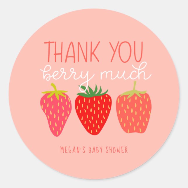 Vielen Dank Berry Much Strawberry Baby Dusche Runder Aufkleber (Vorderseite)