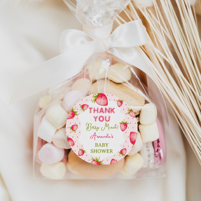Vielen Dank Berry Much Strawberry Pink Baby Dusche Runder Aufkleber (Von Creator hochgeladen)