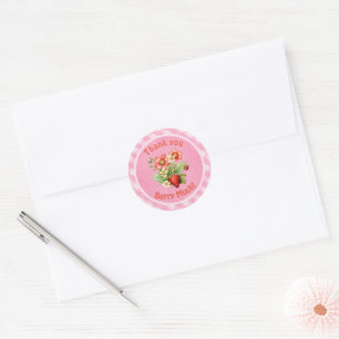 Vielen Dank Berry Much Strawberry Pink Gingham  Runder Aufkleber