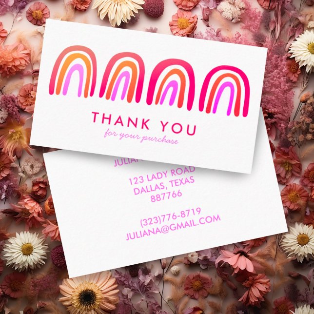 Vielen Dank bestellen Chic Simple Pink Orange Rain Visitenkarte (Pretty pink rainbows thank you for your order custom business cards)