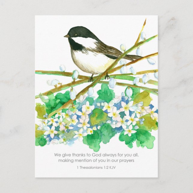 Vielen Dank Bibelschrift Thessalonians Chickadee Postkarte (Vorderseite)