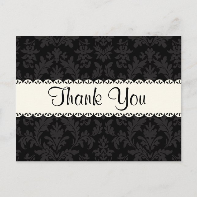 Vielen Dank, Black and Gray Damask Floral Post Car Postkarte (Vorderseite)