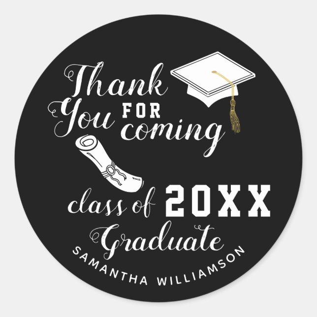 Vielen Dank, Black and White Class of 2025 Graduat Runder Aufkleber (Vorderseite)
