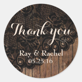 Vielen Dank, Black Imitats Lace on Wood Runder Aufkleber