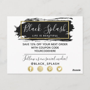Vielen Dank Black Paint Stroke & Modern Gold Geo Postkarte
