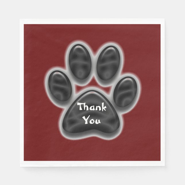 Vielen Dank Black Paw Print Dog Lover Wertschätzun Serviette (Vorderseite)