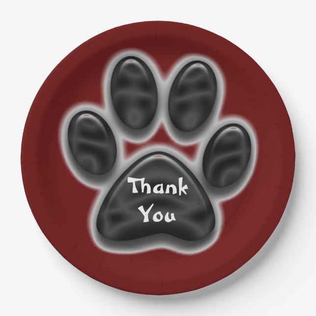 Vielen Dank Black Print Animal Lover Dog Paw Pappteller (Vorderseite)