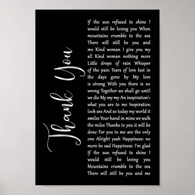 Vielen Dank, Black Script Song Lyric Wall Art Prin Poster (Vorne)