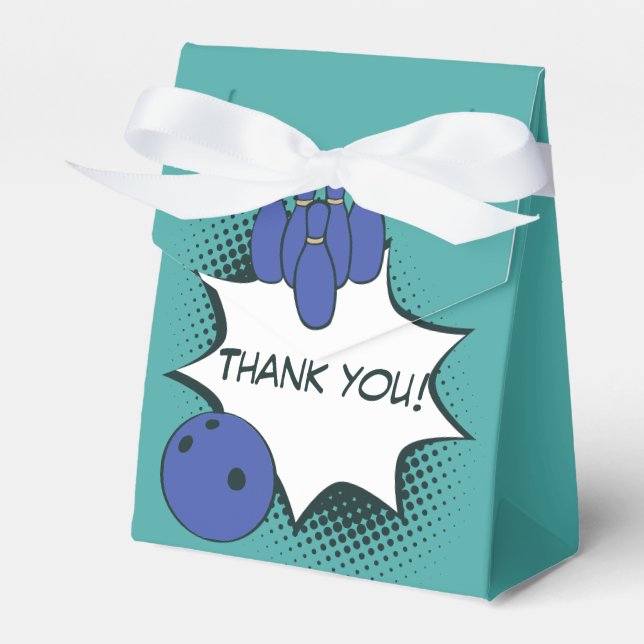 Vielen Dank! Blaue Bowling Birthday Party Geschenkschachtel (Vorderseite)