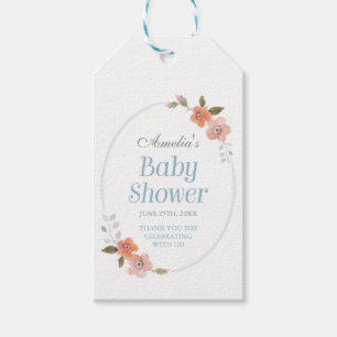 Vielen Dank Blue Baby Dusche mit zarter Blüte Geschenkanhänger