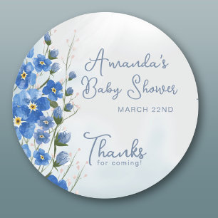 Vielen Dank Blue Floral Baby in Bloom Boy Dusche Runder Aufkleber