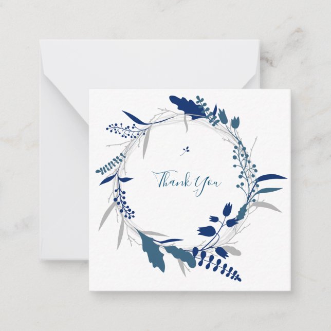 Vielen Dank Blue Floral Modern Flat Note Card Mitteilungskarte (Vorderseite)