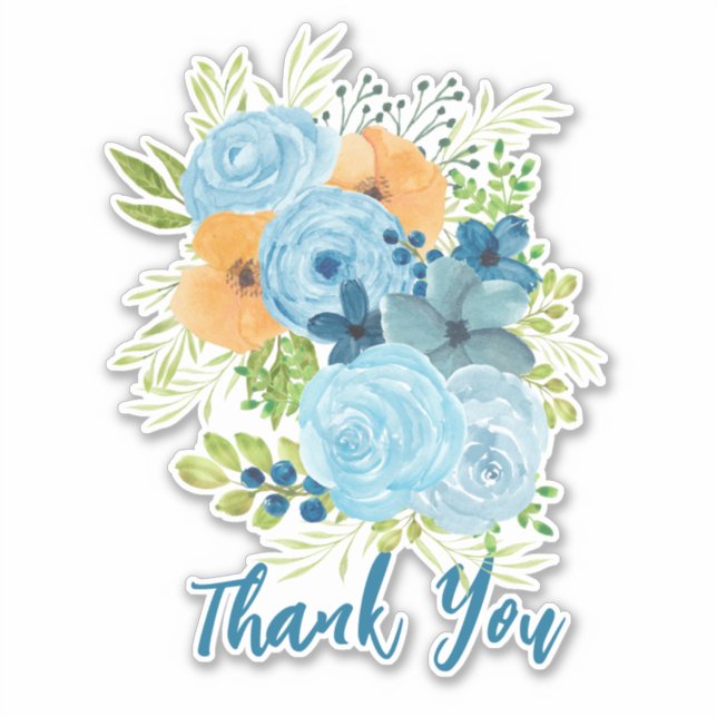 Vielen Dank, Blue Flowers Design Sticker (Vorderseite)