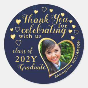Vielen Dank Blue & Gold 2025 Graduation Party Guns Runder Aufkleber