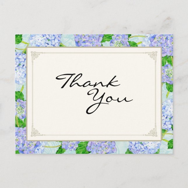 Vielen Dank, Blue Hydrangea Lace Floral Formal Postkarte (Vorderseite)