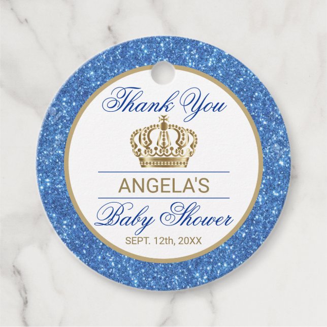 Vielen Dank Blue Prince Gold Crown Baby Dusche Geschenkanhänger (Vorderseite)