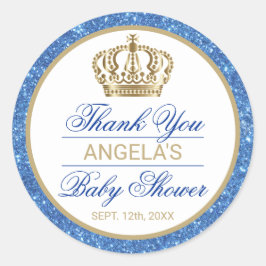 Vielen Dank Blue Prince Gold Crown Baby Dusche Runder Aufkleber