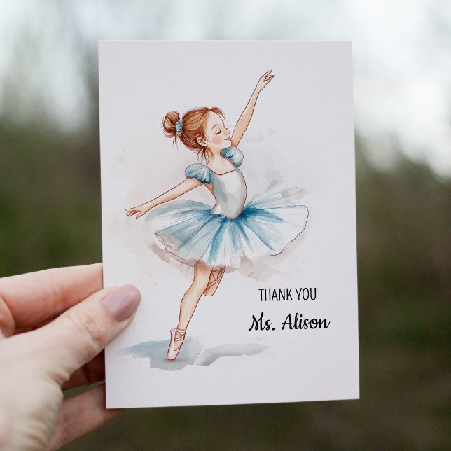 Vielen Dank Blue Watercolor Ballerina Dancer Dankeskarte (Von Creator hochgeladen)